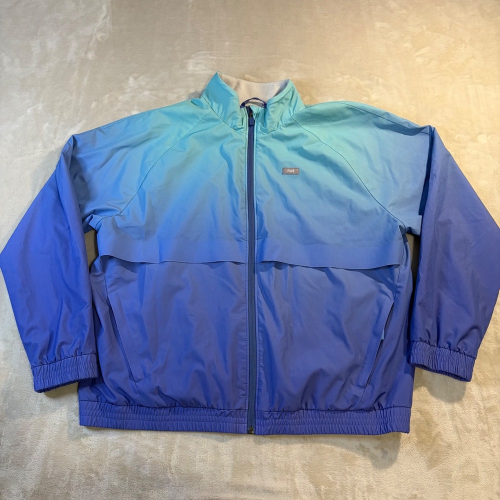 Limited-edition FIGS Sydney Ombré Scrub Jacket Windbreaker Blue Teal Gradient XL